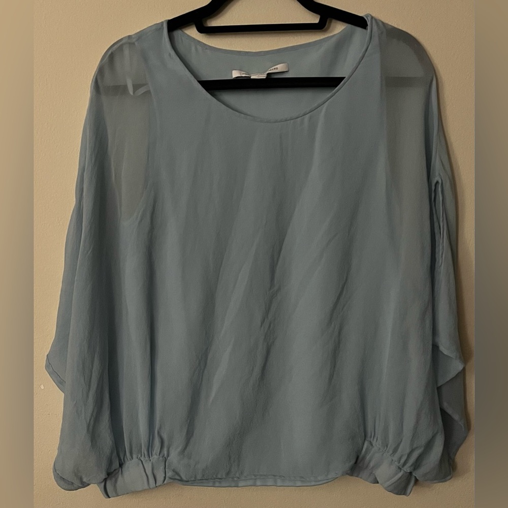 Diane Von Furstenberg 100% Silk Sheer Blue Blouse | EUC | Size M | (TC)